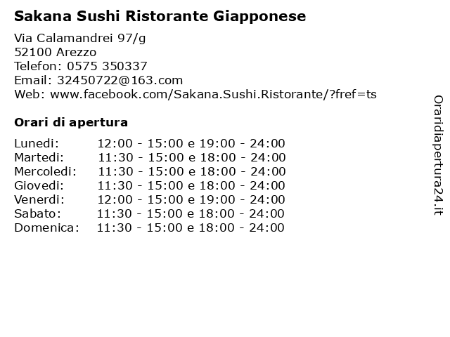 Orari di apertura Sakana Sushi Ristorante Giapponese Via